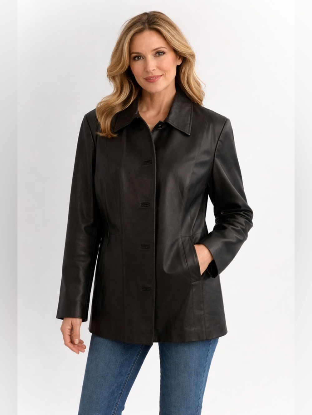 Croft & Barrow Women's Black Leather Jacket 1X button down